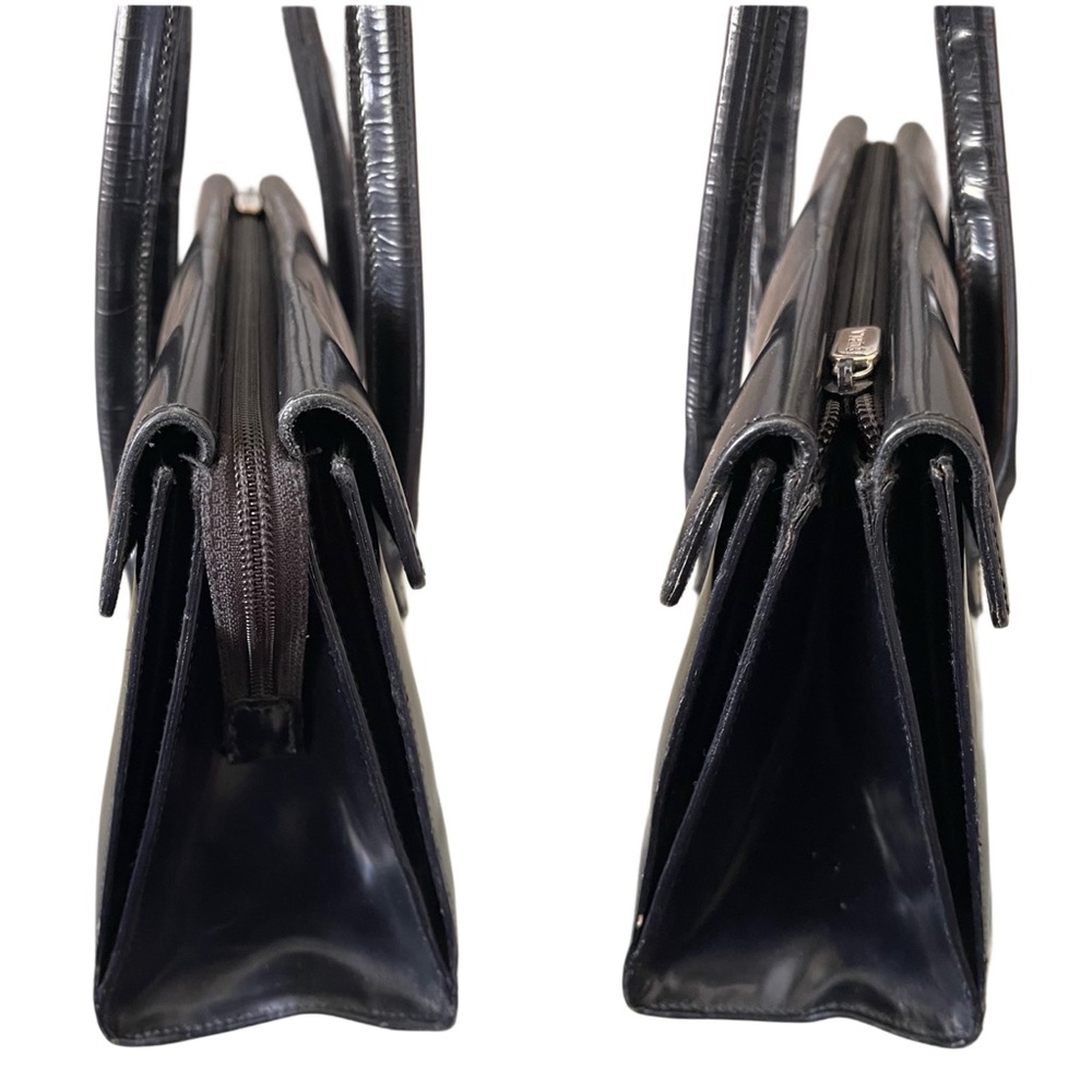 ❌SOLD ❌Vintage Furla Black Patent Leather Shoulder Bag 3 Compartments - Picture 9 of 17